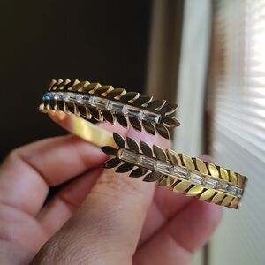 Swarovski Elements Gold Tone Stainless Open Bangle Cuff Bracelet NEW